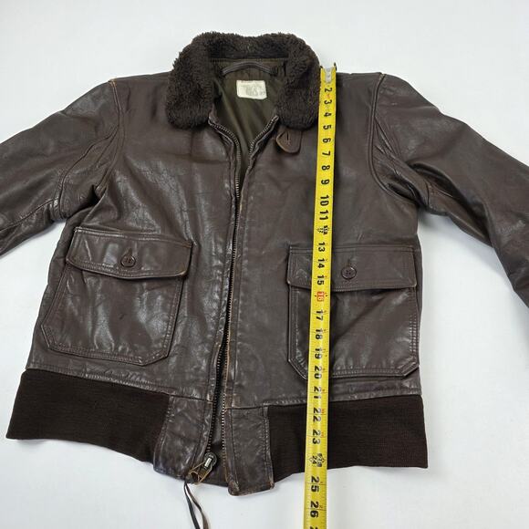 VINTAGE Brill Bros G-1 Flight Jacket Mens 42 Brown Leather Mouton Collar USN 80s - Picture 9 of 16